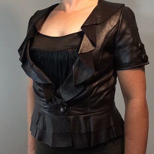 Arden B. Dark Lamb Leather Jacket with Ruffles - NWT